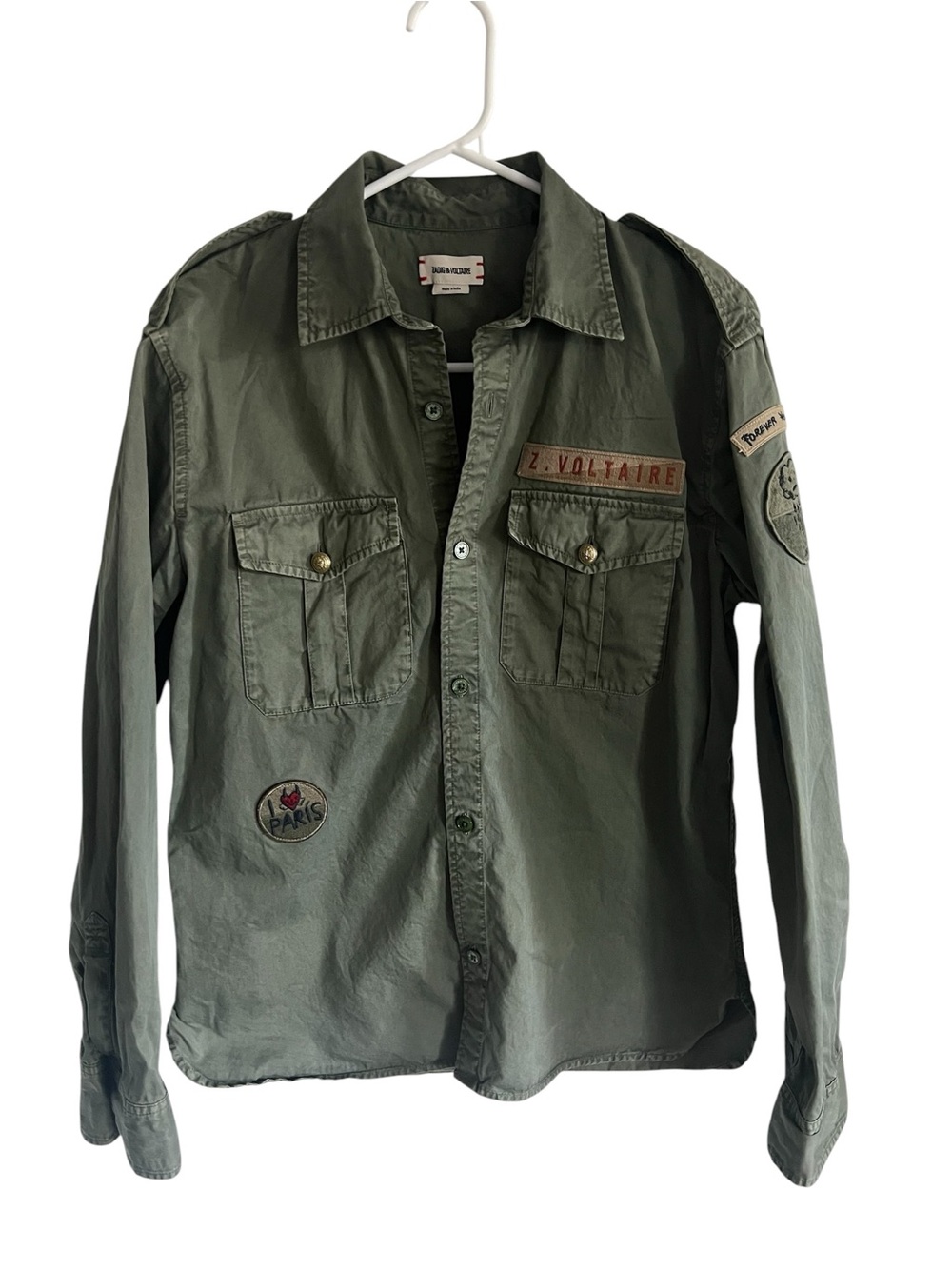 Zadig & Voltaire Taskal Grass Khaki Patch Military Shirt Jacket XS - Picture 2 of 12